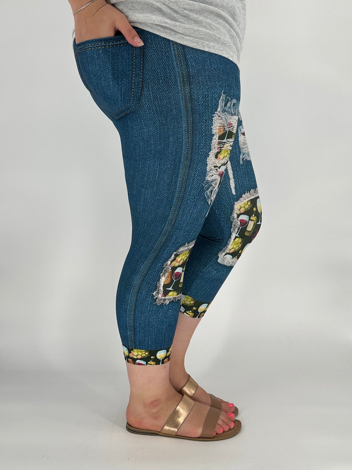 Denim Wine Capri w/ Back Pockets